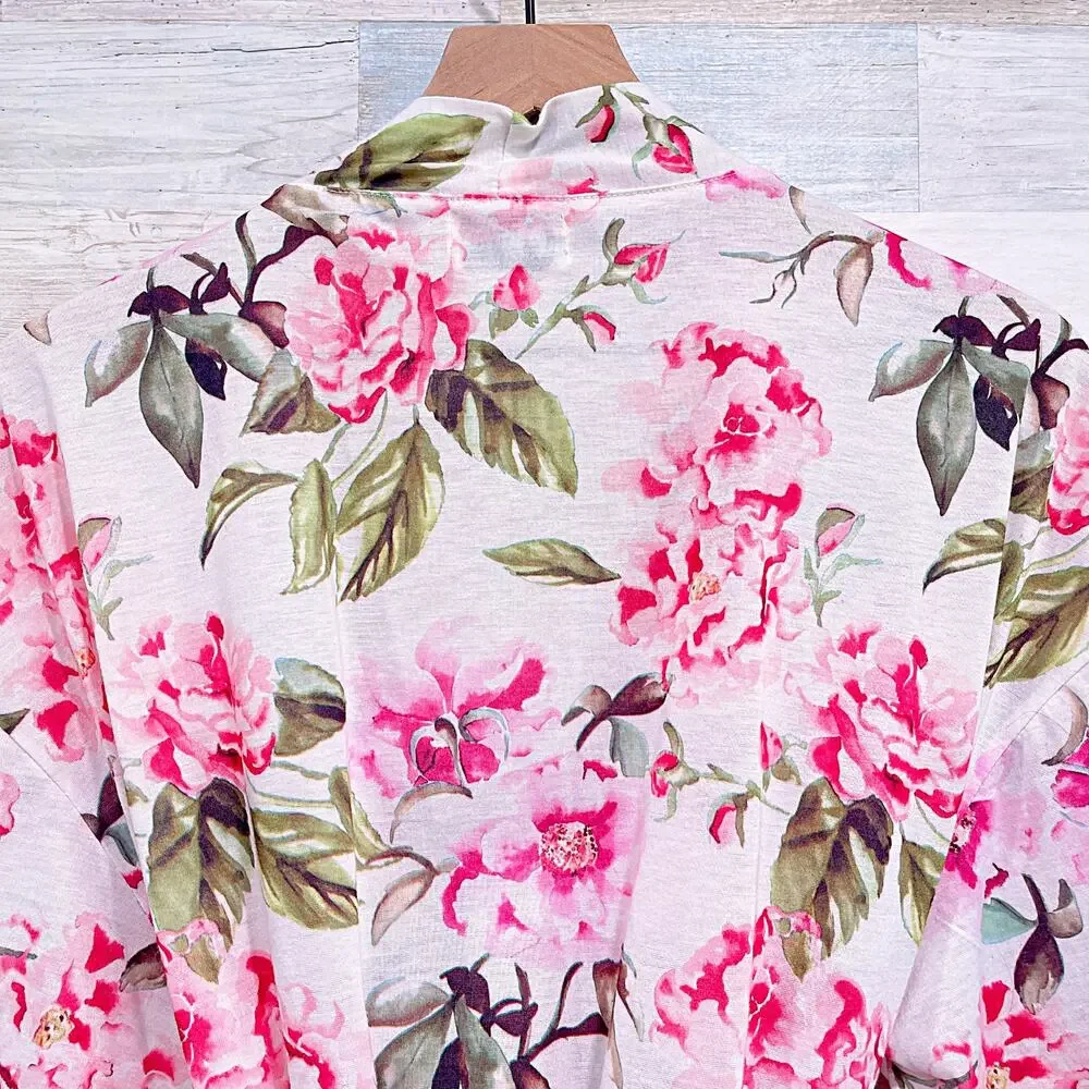 Show Me Your Mumu Floral Kimono Robe White Pink Belted Womens OS One Size